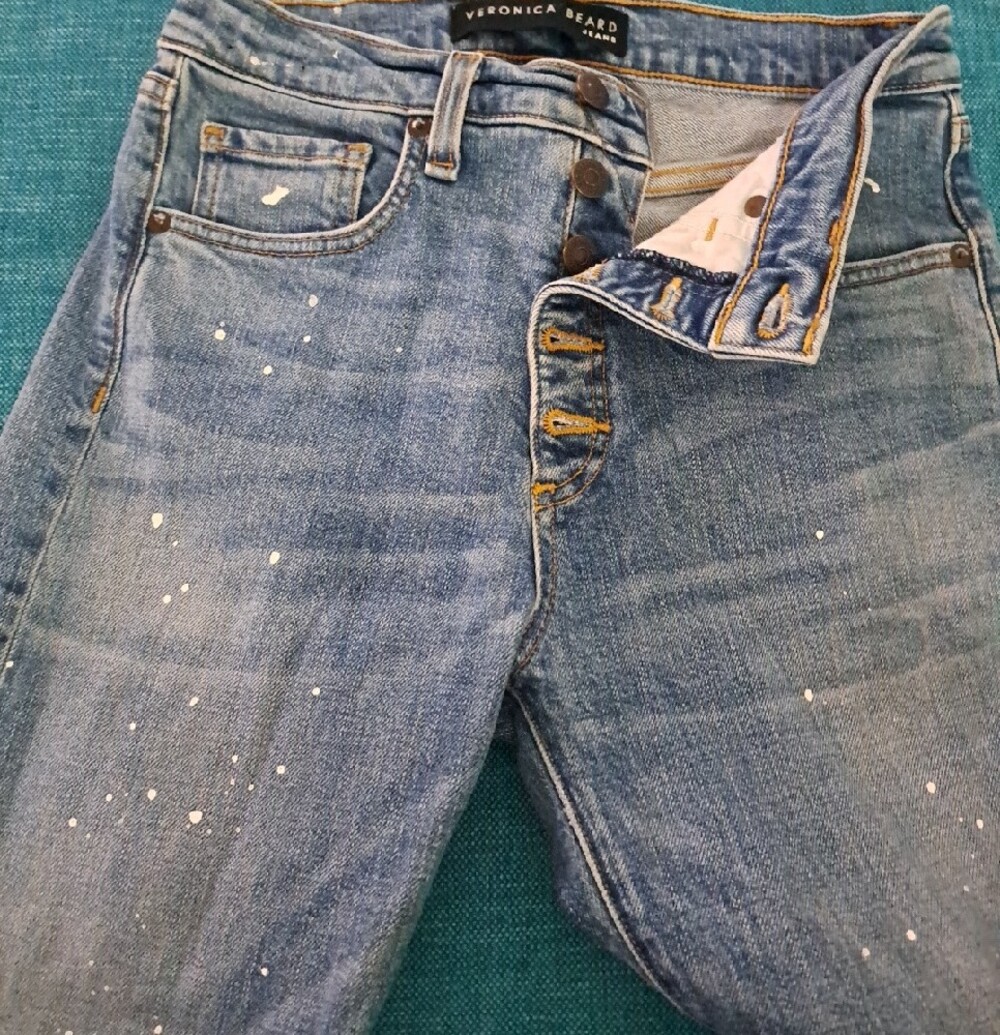 Veronica Beard Ines Paint-Splatter Button-Fly Jeans 26 - Picture 2 of 7